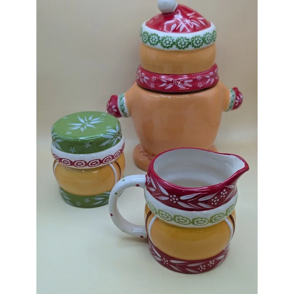 Temp-tations Gingerbread Man Cookie Jar Creamer Sugar Bowl Set Christmas Holiday